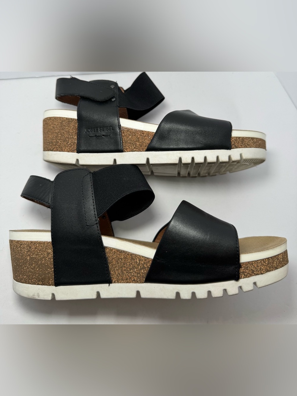 Josef Seibel Quinn 09 Black Leather Platform Wedge Comfort Sandals size 39